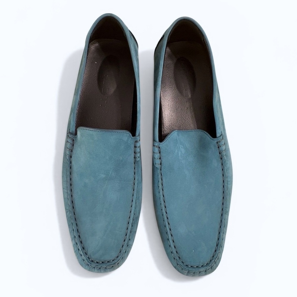 Piloti Teal Blue Suede Driving Loafers Mens US 12 Made in Italy Slip On Shoes